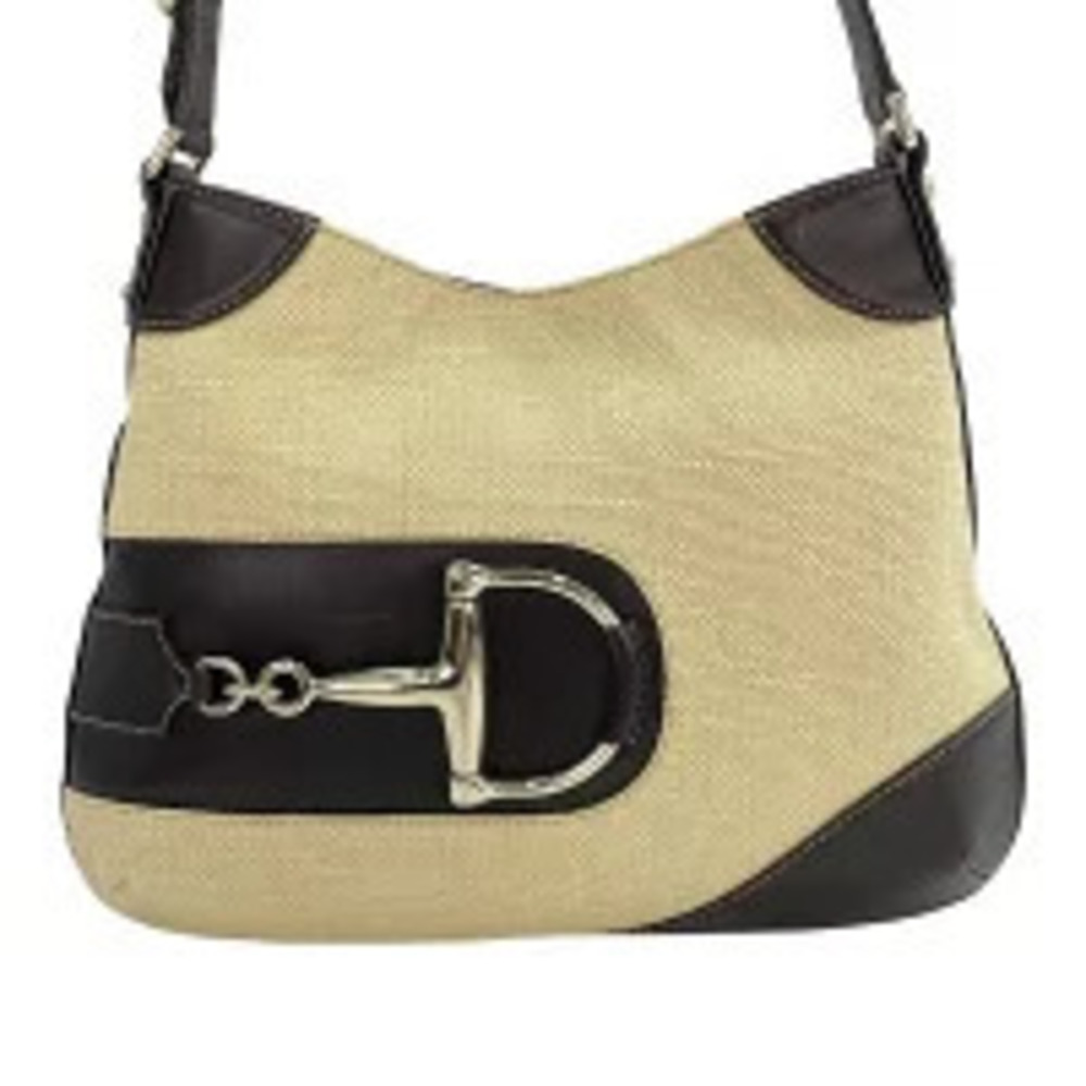 Gucci Straw Tan Horsebit Shoulder Bag Beige Cream